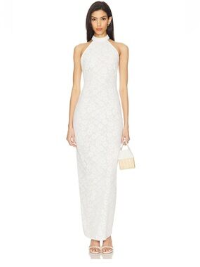 Lovers + Friends Brianna White Lace Halter Maxi Dress